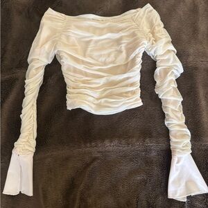Princess Polly Cream Ruched Off-Shoulder Blouse